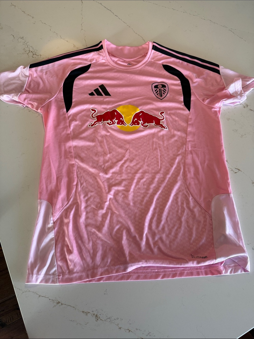 adidas Pink Leeds United Men’s Soccer Jersey with Black Details